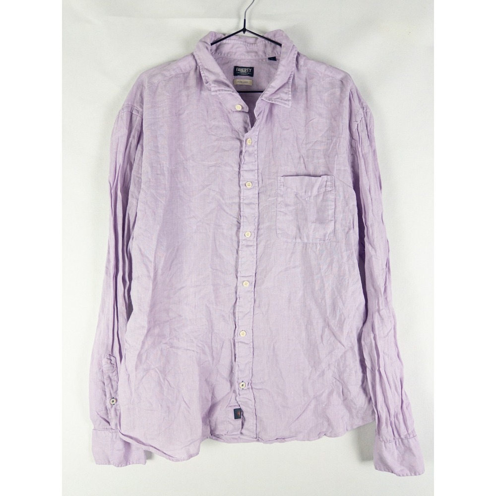 Faherty Reserve Pure Linen Button Up Shirt Mens XL Lavender Coastal Resort